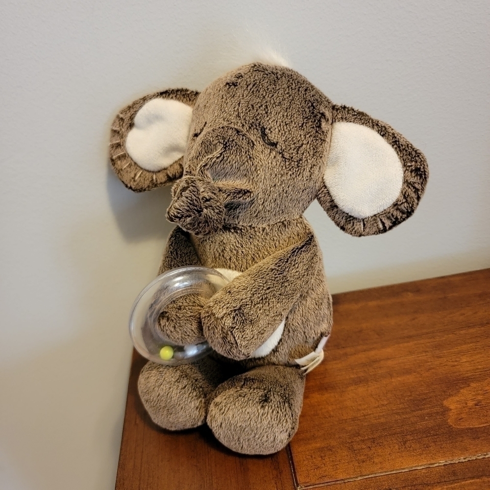 baby elephant rattle lovey knot chime crinkle ears brown plush T07 Manhattan toy
